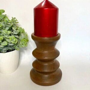 Vintage Wooden Handmade Pillar Candle Holder 6.5"